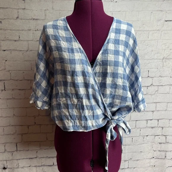 Rails Athena Periwinkle Check wrap blouse size large - Picture 1 of 8